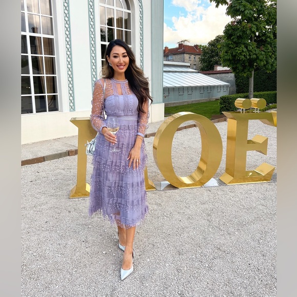 Self Portrait Lilac Tiered Midi Dress - Picture 16 of 16